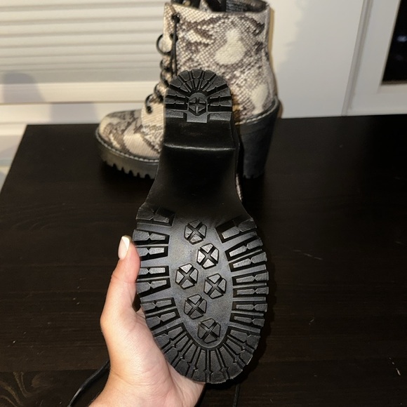 MADDEN GIRL Snakeprint Chunky Heel Lace Up Booties - Picture 3 of 3